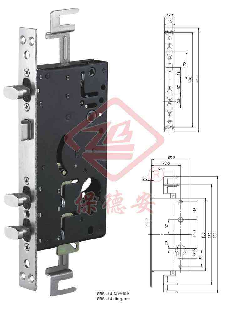 888-14 3-direction reversible bolt mortise lock888-14DоTi