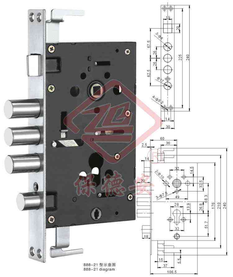 888-21 3-direction 5-bolt mortise lock888-21оTi