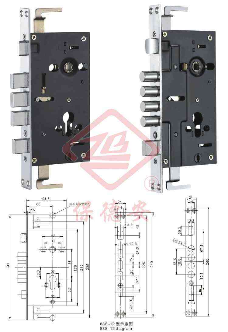 888-12 3-direction 5-bolt mortise lock888-12оT(mn)i
