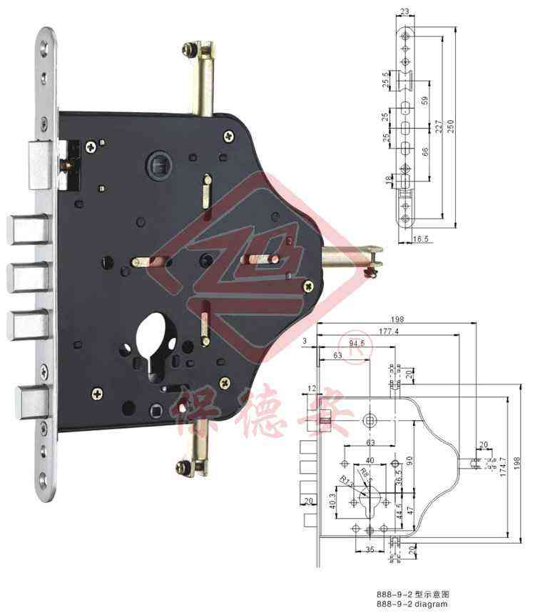 888-9-2 3-direction 5-bolt mortise lock888-9-2оTi(i^)